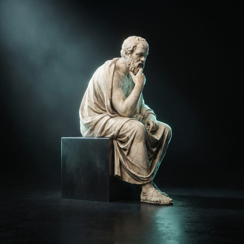 Antike Marmorstatue eines Denkers im Gegenlicht — 01PC Philosophie